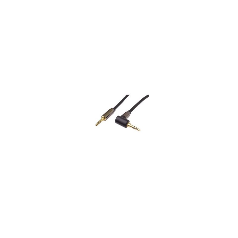 PremiumCord HQ stíněný kabel stereo Jack 3.5mm - Jack 3.5mm zahnutý 90°, 1,5m