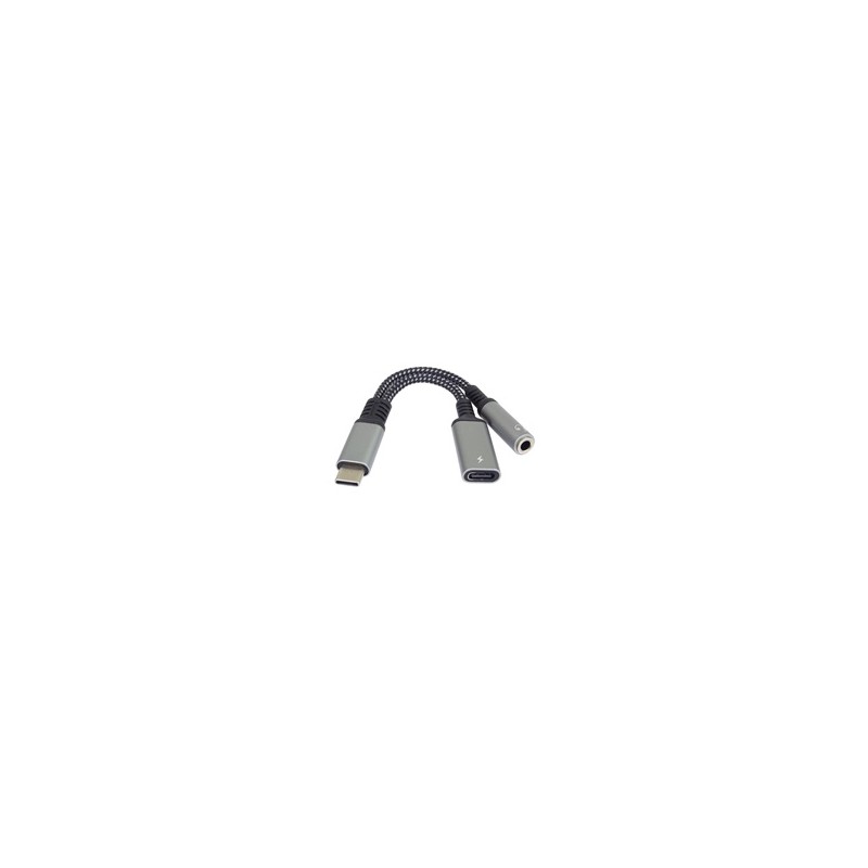 PremiumCord Redukce USB-C /3,5mm jack s DAC chipem + USB-C pro nabíjení 13cm