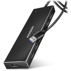 AXAGON HUE-F7A, 7x USB 3.2 Gen 1 ALU FLAT CHARGING hub, micro USB napájecí konektor, kabel USB-A 1m