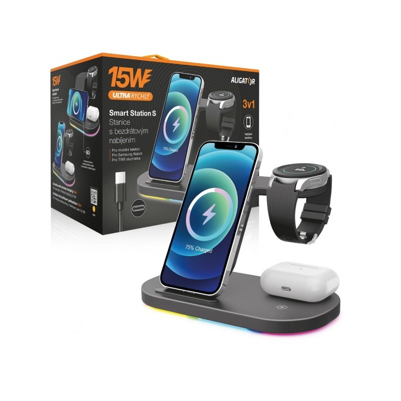Aligator Stanice Smart Station S s bezdrátovým nabíjením 3v1, 15W