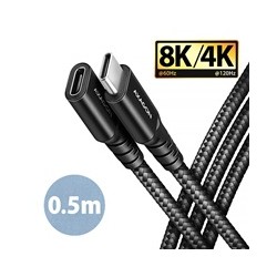 AXAGON BUCM32-CF05AB prodlužovací kabel USB-C (M) - USB-C (F), 0.5m, USB 20Gbps, PD 240W 5A, 8K HD, ALU, oplet, černý