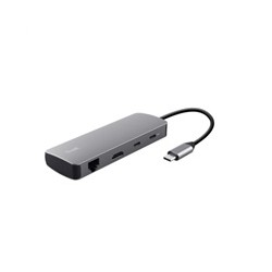 TRUST Dokovací stanice DALYX USB-C, 8v1, HDMI, RJ45, 2xUSB-C, 2xUSB-A, microSD/SD karta, šedá