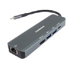 PREMIUMCORD Adaptér USB-C na Gigabit 10/100/1000Mbps + 1x HDMI, 2x USB3.2, 1x PD 100W konektor, Šedá