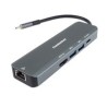 PREMIUMCORD Adaptér USB-C na Gigabit 10/100/1000Mbps + 1x HDMI, 2x USB3.2, 1x PD 100W konektor, Šedá