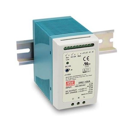 MEANWELL - DRC-100B - Průmyslový napájecí zdroj 24V 100W s funkcí nabíječky na DIN lištu