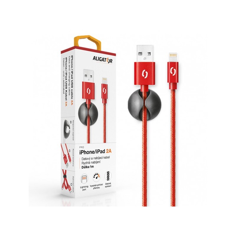ALIGATOR PREMIUM Datový kabel 2A, Lightning červený