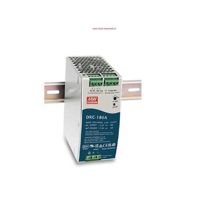 MEANWELL - DRC-180B, Průmyslový zdroj na DIN s funkcí nabíječky 24V 180W