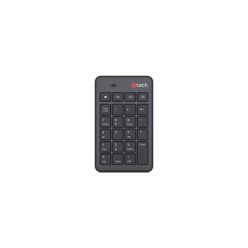 C-TECH Numerická kávesnice KBN-02WS, 23 kláves, Bezdrátová, Černá