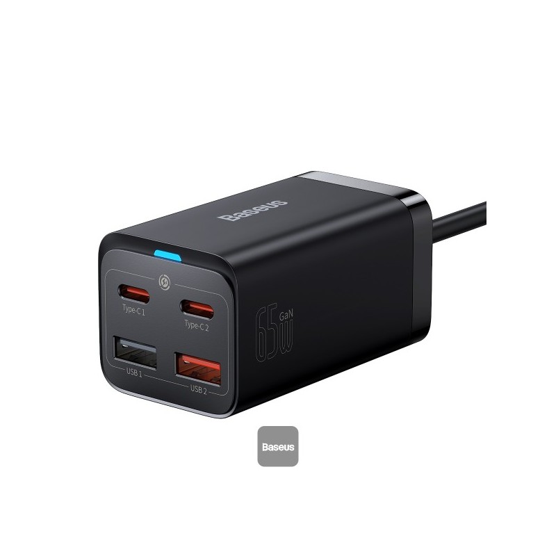Baseus rychlonabíječka do sítě GaN3 Pro, 2x USB-C, 2x USB 65W černá