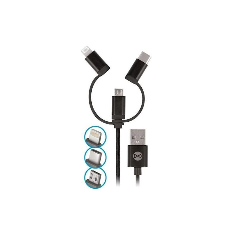 Datový kabel Forever 3v1 USB/microUSB, Lightning, USB-C 1m 1,5A černý