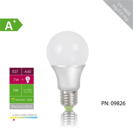 WE LED žárovka A60 E27 7W mléčná 6 + 2 ZDARMA