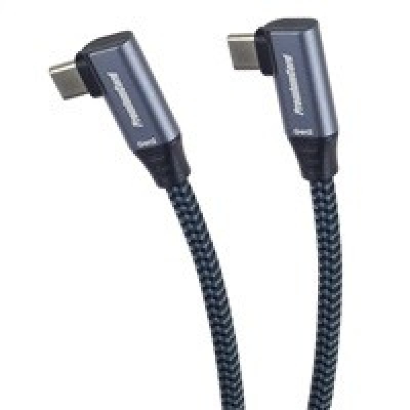 PremiumCord USB-C 2x zahnutý kabel ( USB 3.2 GEN 2x2, 5A, 100W, 20Gbit/s ) bavlněný oplet, délka: 0,5m