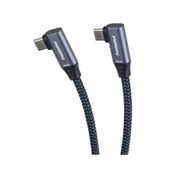 PremiumCord USB-C 2x zahnutý kabel ( USB 3.2 GEN 2x2, 5A, 100W, 20Gbit/s ) bavlněný oplet, délka: 1m