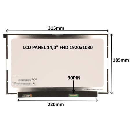 LCD PANEL 14,0" FHD 1920x1080 30PIN MATNÝ IPS / BEZ ÚCHYTŮ 77042065