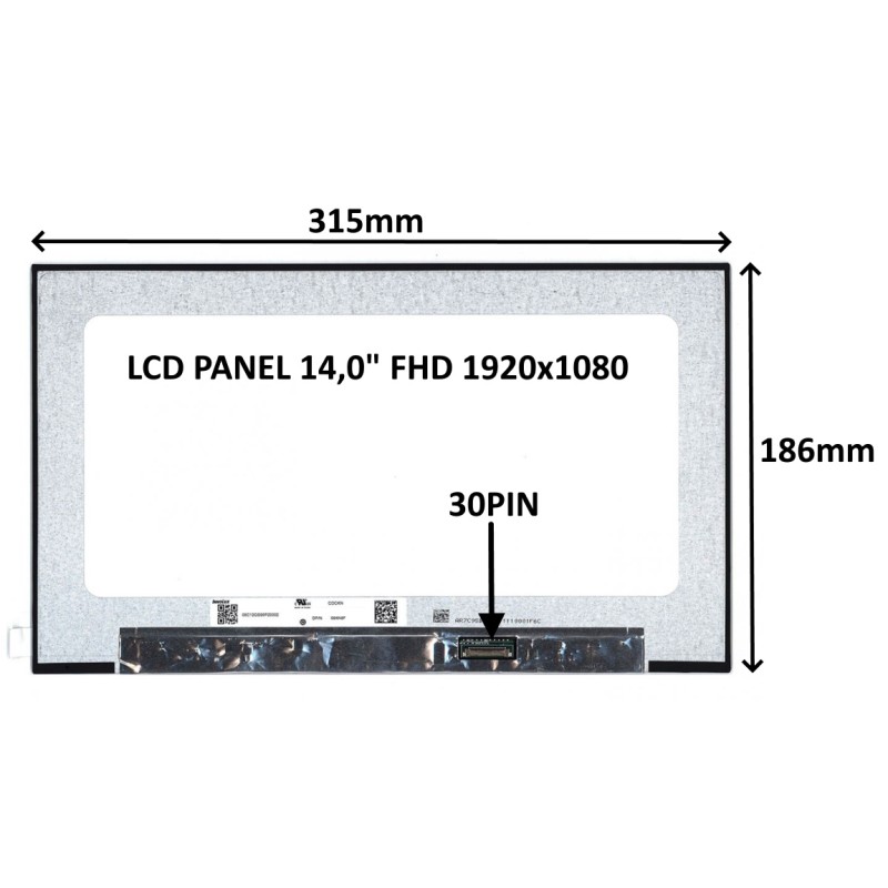 LCD PANEL 14,0" FHD 1920x1080 30PIN MATNÝ IPS / BEZ ÚCHYTŮ 77042909