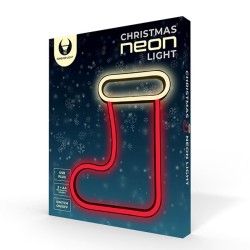 Dekorativní LED neon Vánoční ponožka červeno bílá