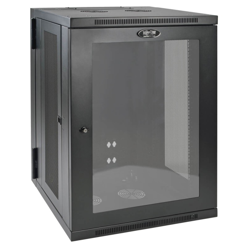 Skříň SmartRack 18U, Š 600mm, Hl 550mm, hloubka pro přepínače, prosklené dveře, montáž na stěnu