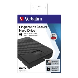 VERBATIM HDD 2TB Fingerprint Secure Portable Hard Drive, Black GDPR