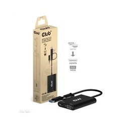 Club3D adaptér USB Gen1 Type-C/-A to Dual HDMI (4K/30Hz) / VGA (1080/60Hz)