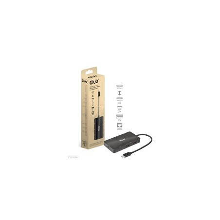 Club3D Dokovací stanice USB-C 7v1, 2xDP, 2xUSB-C, 2xUSB, 1xRJ45, černá