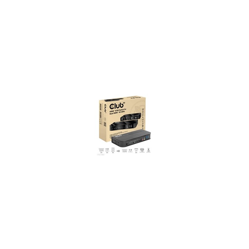 Club3D síťový přepínač - Switch, HDMI KVM Switch - Dual HDMI 4K 60Hz