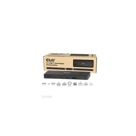 Club3D Dokovací stanice USB-C 14v1, 2xHDMI, 2xDP, 3xUSB-C, 1xUSB-C PD, 2xUSB, 1xRJ45, 1x3.5mm, microSD/SD, černá