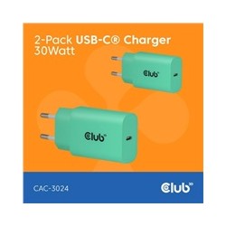 Club3D Nabíječka, USB-C, Power Delivery 15V/2A, 2-pack, zelená