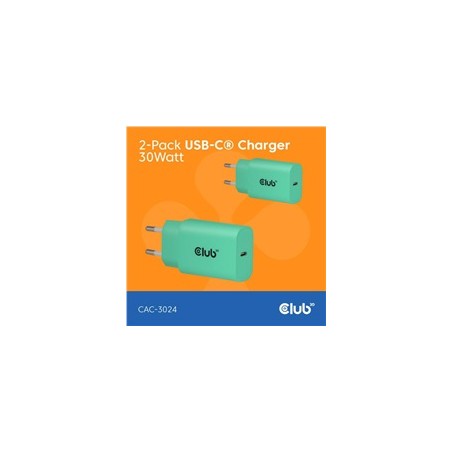 Club3D Nabíječka, USB-C, Power Delivery 15V/2A, 2-pack, zelená