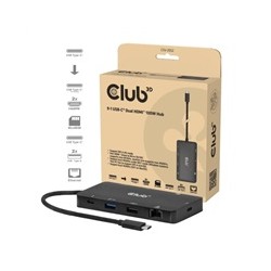 Club3D Dokovací stanice USB-C 9v1, 2xHDMI, 1xUSB-C, 1xUSB-C PD, 2xUSB, 1xRJ45, microSD/SD, černá