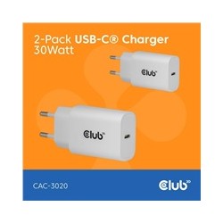 Club3D Nabíječka, USB-C, Power Delivery 15V/2A, 2-pack, bílá