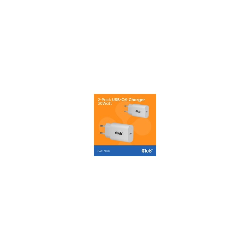 Club3D Nabíječka, USB-C, Power Delivery 15V/2A, 2-pack, bílá
