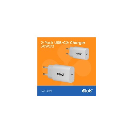 Club3D Nabíječka, USB-C, Power Delivery 15V/2A, 2-pack, bílá