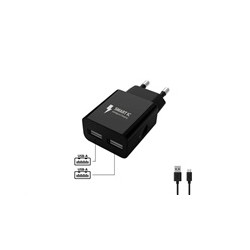 WG - Síťová nabíječka 2x USB-A 2,4A , Smart IC + kabel USB-A na Micro USB, black