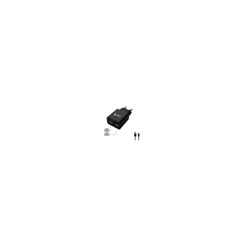 WG - Síťová nabíječka 2x USB-A 2,4A , Smart IC + kabel USB-A na Micro USB, black