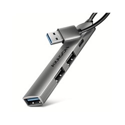 AXAGON HUE-STA, 4x USB ALU STRIP hub, 1x USB-A 5Gbps, 2x USB-A & 1x USB-C 480Mbps, kabel USB-A 12cm