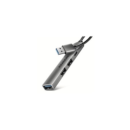 AXAGON HUE-STA, 4x USB ALU STRIP hub, 1x USB-A 5Gbps, 2x USB-A & 1x USB-C 480Mbps, kabel USB-A 12cm
