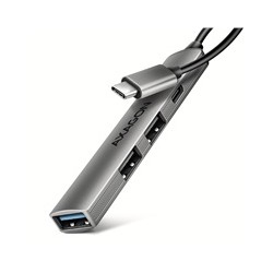 AXAGON HUE-STC, 4x USB ALU STRIP hub, 1x USB-A 5Gbps, 2x USB-A & 1x USB-C 480Mbps, kabel USB-C 12cm