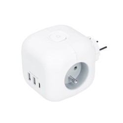 Solight rozbočka kostka, 3x 16A + USB A+C, bílá, vypínač