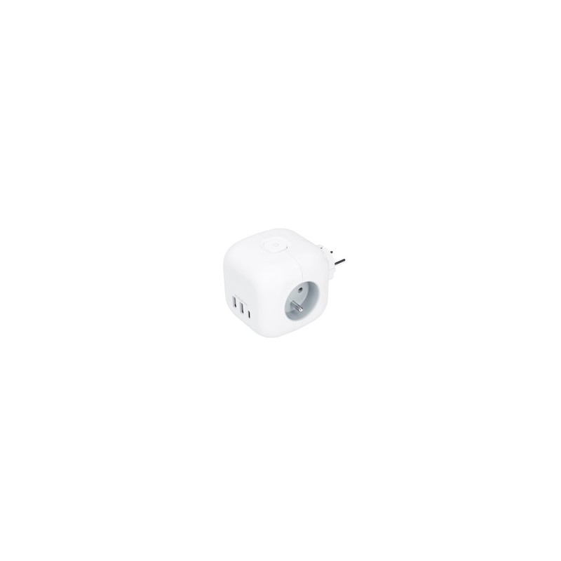 Solight rozbočka kostka, 3x 16A + USB A+C, bílá, vypínač