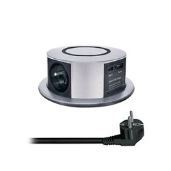Solight 3z + USB A+C 20W PD, Wireless 10W, výsuvný blok zásuvek, 2m, stříbrný