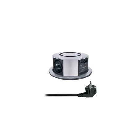 Solight 3z + USB A+C 20W PD, Wireless 10W, výsuvný blok zásuvek, 2m, stříbrný