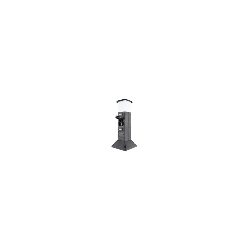 Solight zahradní sloupek IP44 s LED osvětlením, plast, 2 zásuvky, hranol, černý