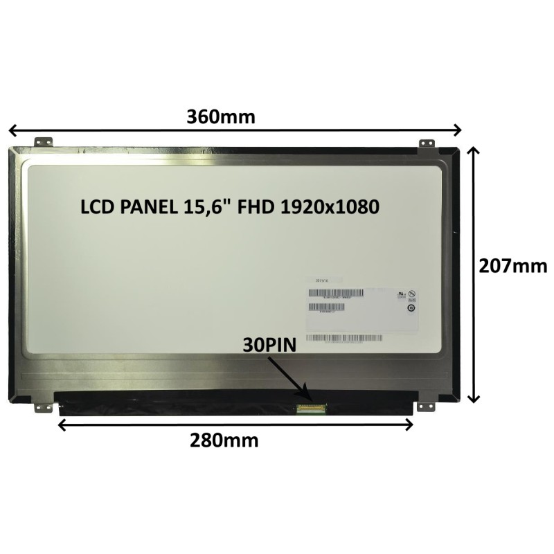 LCD PANEL 15,6" FHD 1920x1080 30PIN MATNÝ IPS / ÚCHYTY NAHOŘE A DOLE 77049210