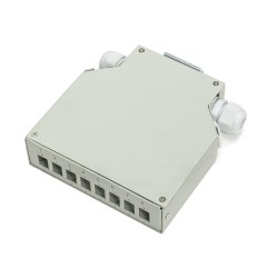 Optický rozvaděč na DIN lištu 8x SC simplex (8x LC duplex) s hřebínky na 16 svarů