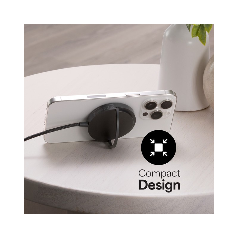 Qi2 magnetic charger with kickstand - black