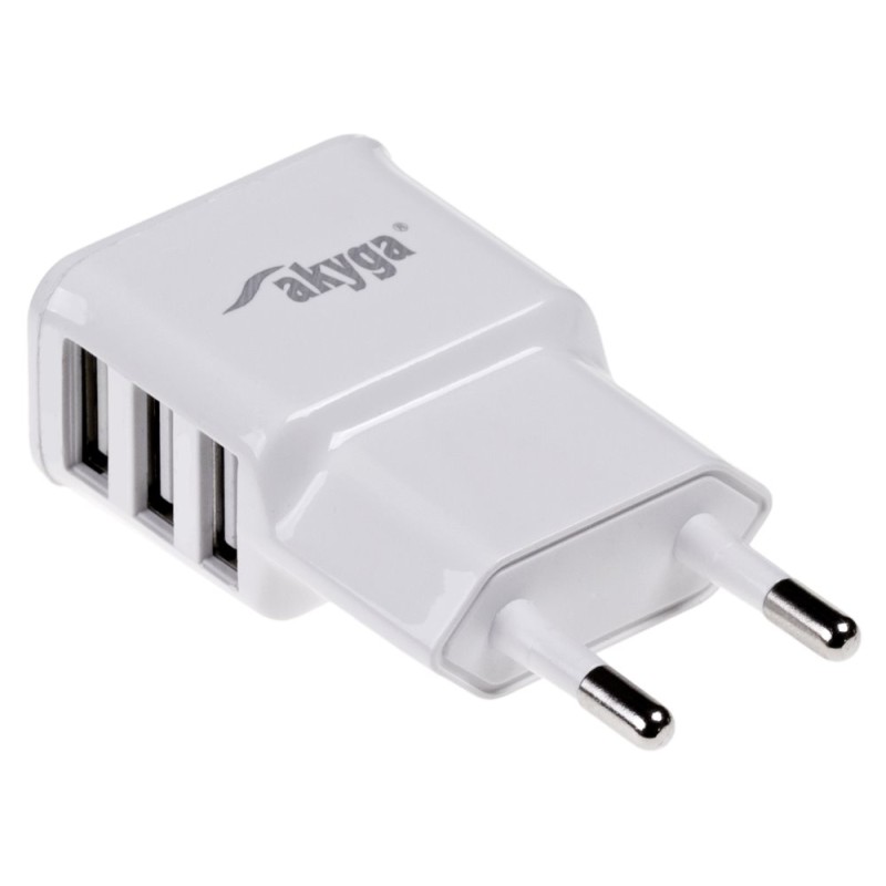Akyga Síťová USB nabíječka 240V 3100mA 3xUSB bílá