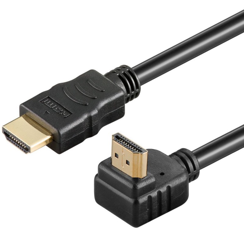 PremiumCord HDMI High Speed+Ethernet kabel, zlacený zahnutý konektor 90° 3m