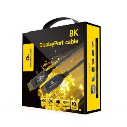 Gembird kábel DisplayPort (M - M), 8K, aktívny, optický (AOC), s Ethernetom, prémiový, 10 m, čierny