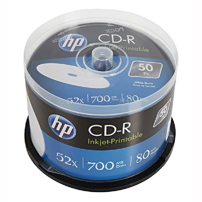 HP CD-R, CRE00017WIP-3, 69312, 50 pack, 700MB, 52x, 80min., 12cm, printable, cake box, pro archivaci dat