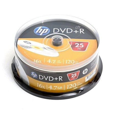 HP DVD+R, 69329, DRE00025-3, 4.7GB, 16x, cake box, 25-pack, bez možnosti potisku, 12cm, pro archivaci dat
